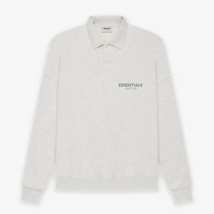 ESSENTIALS Long Sleeve Polo Sweatshirt Gray